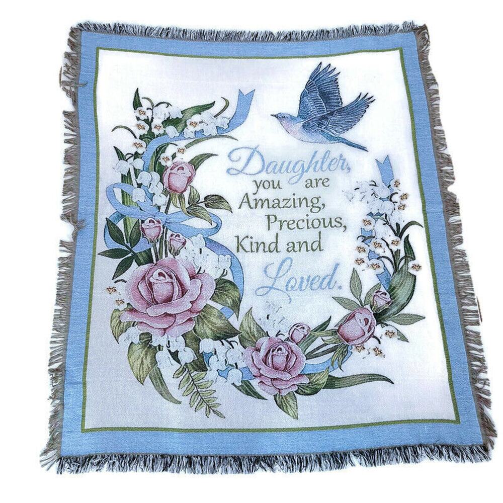 Collections Etc Throw Blanket Tapestry Daughter 49" x 58" Floral Fringe